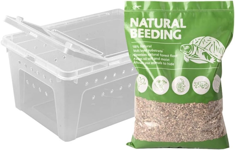 Flushbay Reptile Feeding Box Turtle Transport Breeding Box Egg Incubator Container with 1.1lb Reptile Substrate Vermiculite Bedding for Snake Tortoise Lizard Hatching Eggs - Image 1
